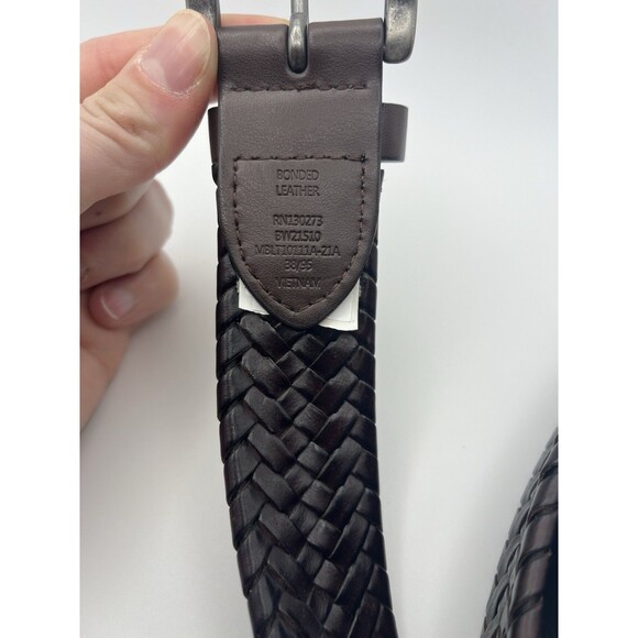 Wrangler Woven Leather Belt Dark Brown Mens Adjustable 38" Length - Picture 3 of 6